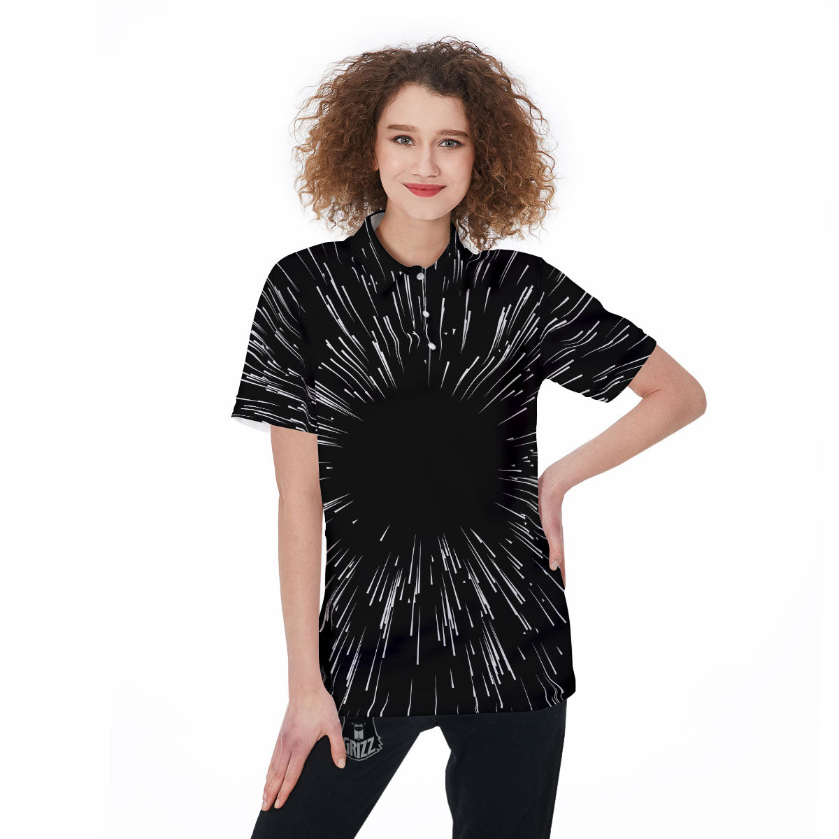 Hyperspace White And Black Print Women's Golf Shirts-grizzshop