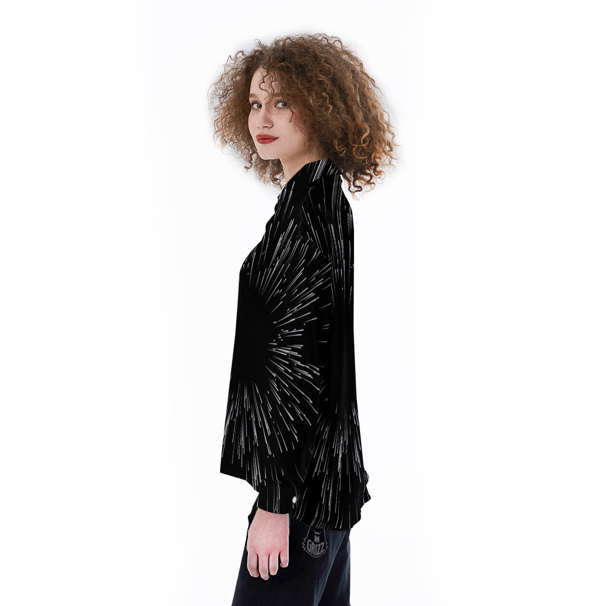 Hyperspace White And Black Print Women's Long Sleeve Shirts-grizzshop