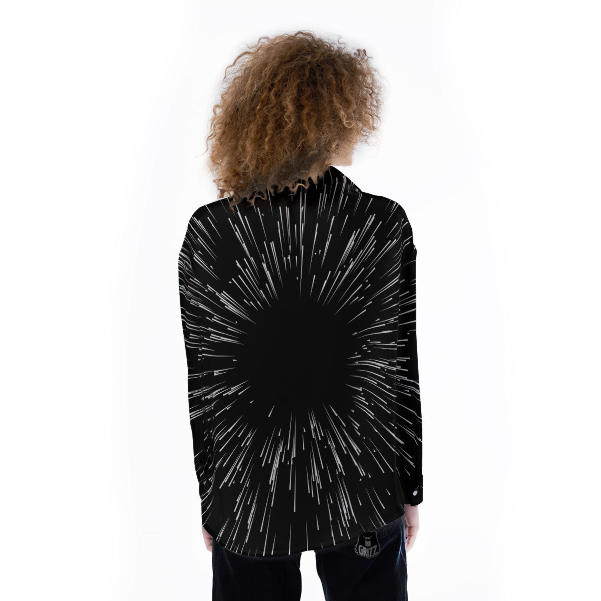 Hyperspace White And Black Print Women's Long Sleeve Shirts-grizzshop