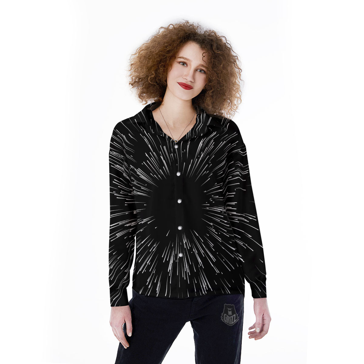 Hyperspace White And Black Print Women's Long Sleeve Shirts-grizzshop