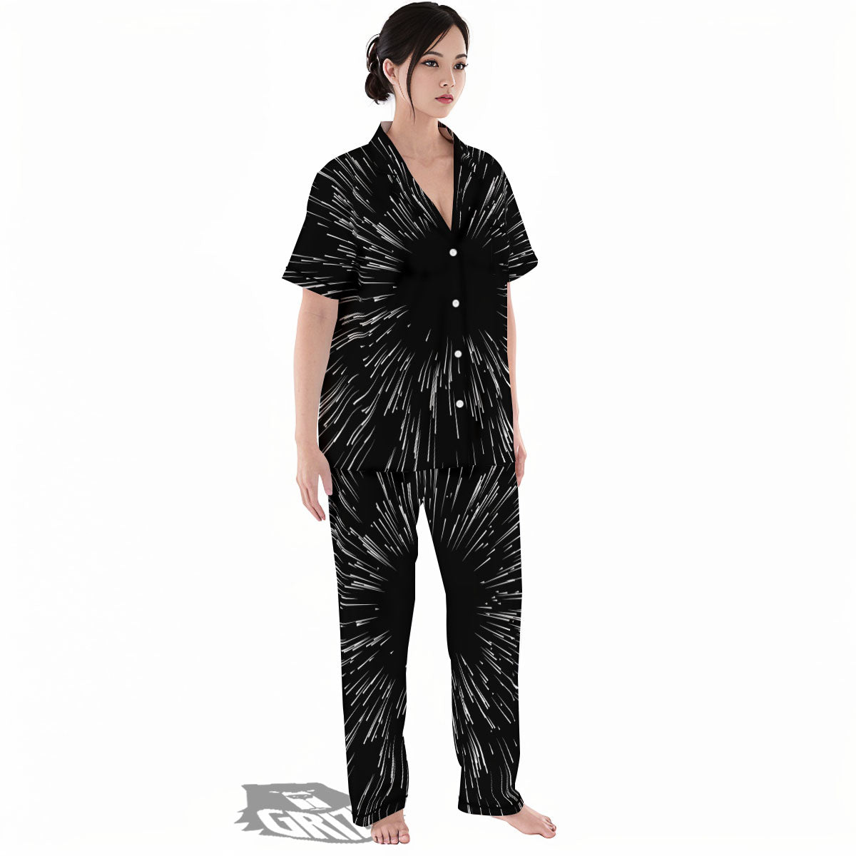 Hyperspace White And Black Print Women's Pajamas Set-grizzshop