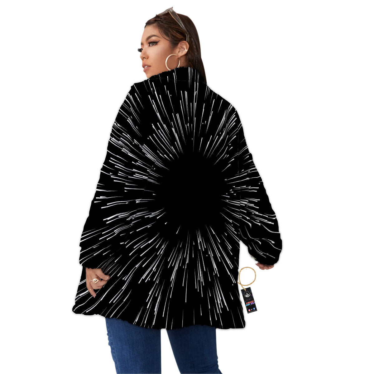 Hyperspace White And Black Print Women's Sherpa Jacket-grizzshop