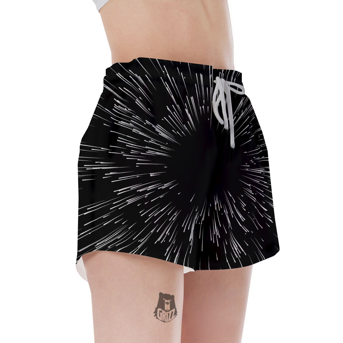 Hyperspace White And Black Print Women's Shorts-grizzshop
