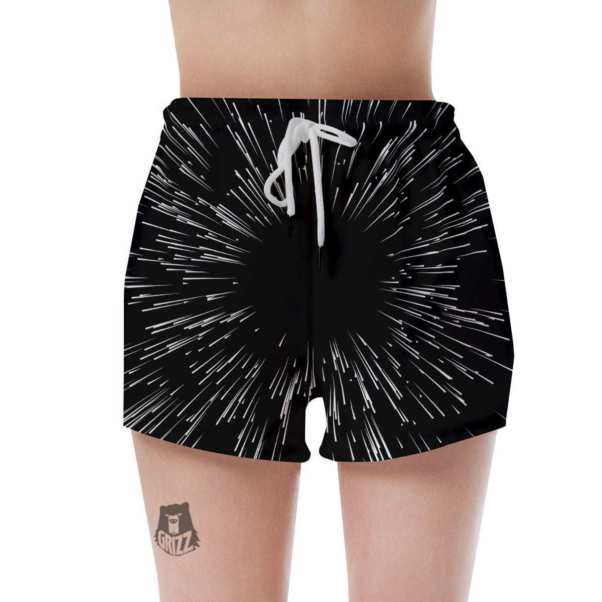 Hyperspace White And Black Print Women's Shorts-grizzshop