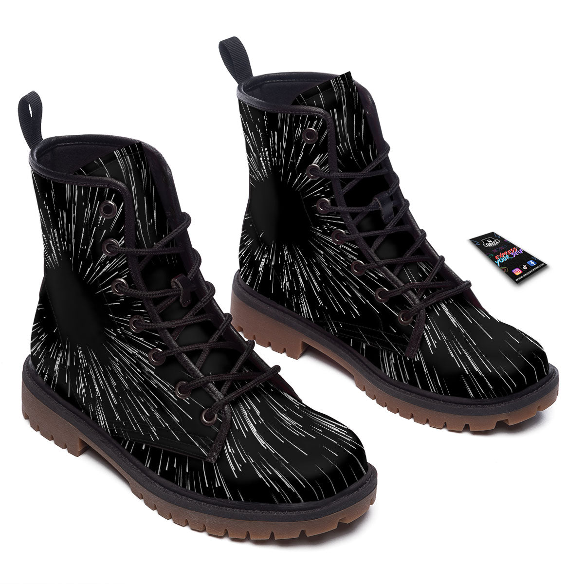 Hyperspace White And Black Print Work Boots-grizzshop