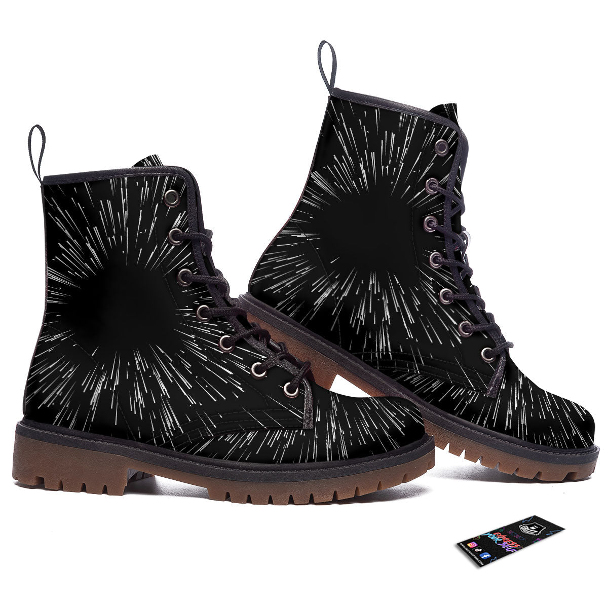 Hyperspace White And Black Print Work Boots-grizzshop