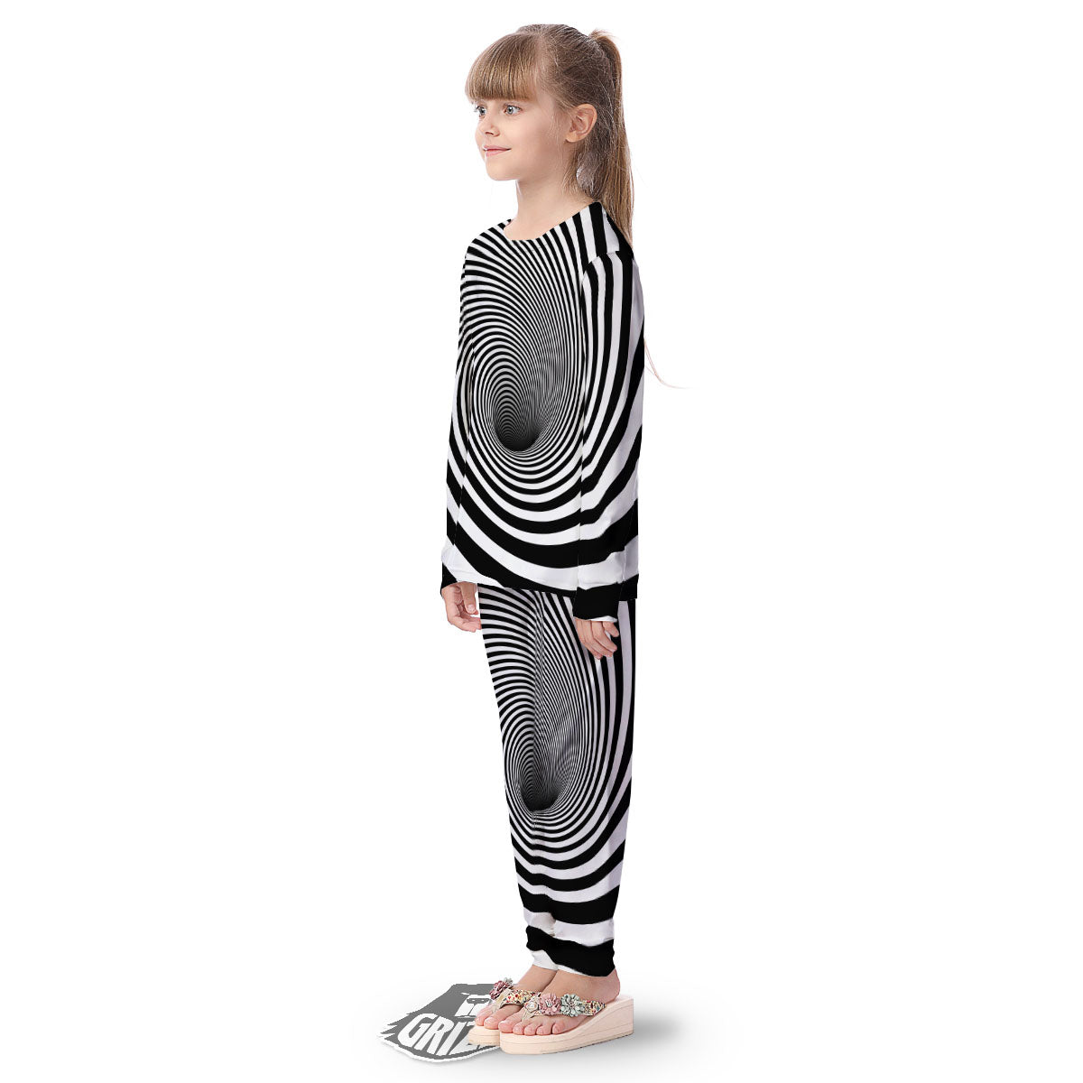 Hypnotic Illusion White And Black Print Kid's Pajamas-grizzshop
