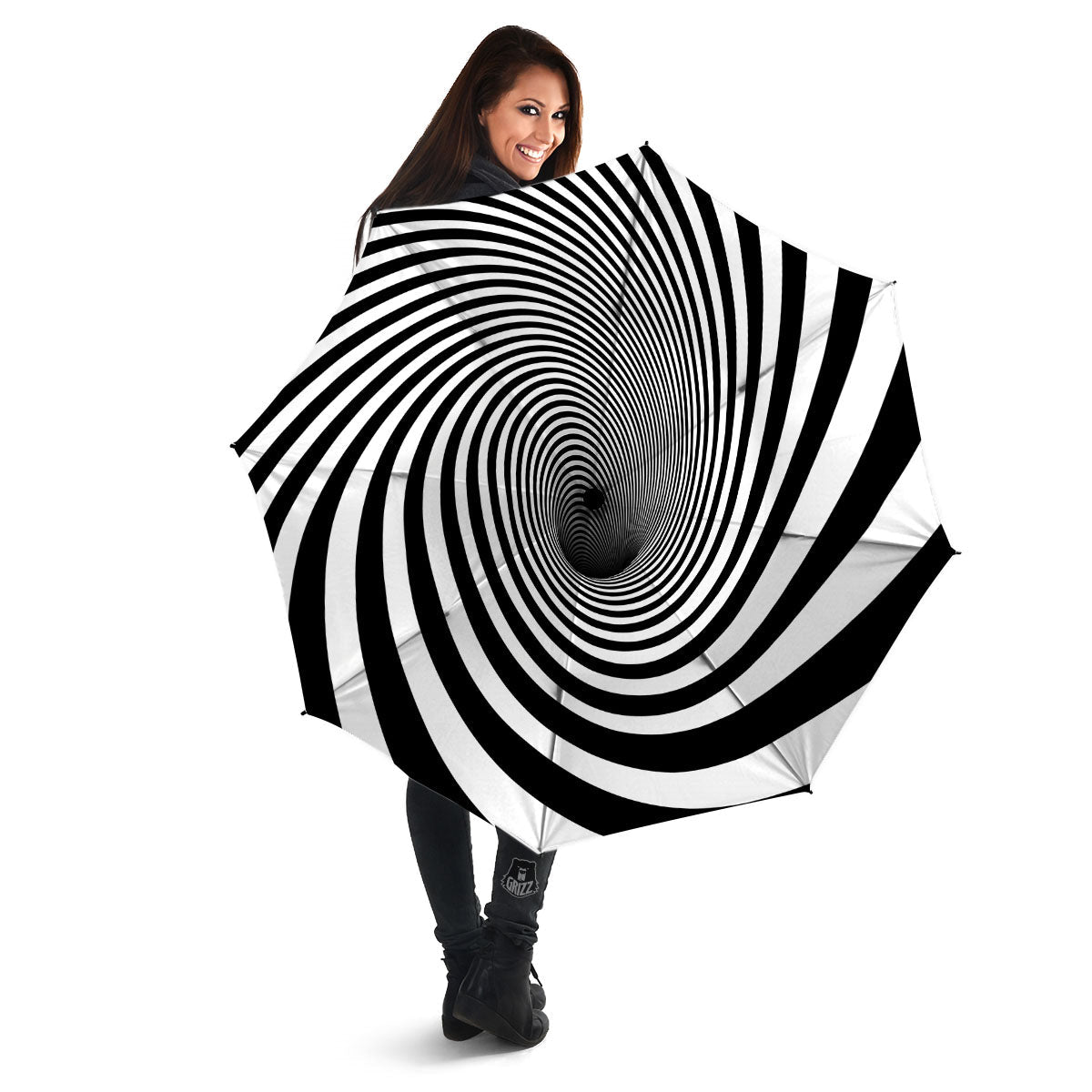 Hypnotic Illusion White And Black Print Umbrella-grizzshop