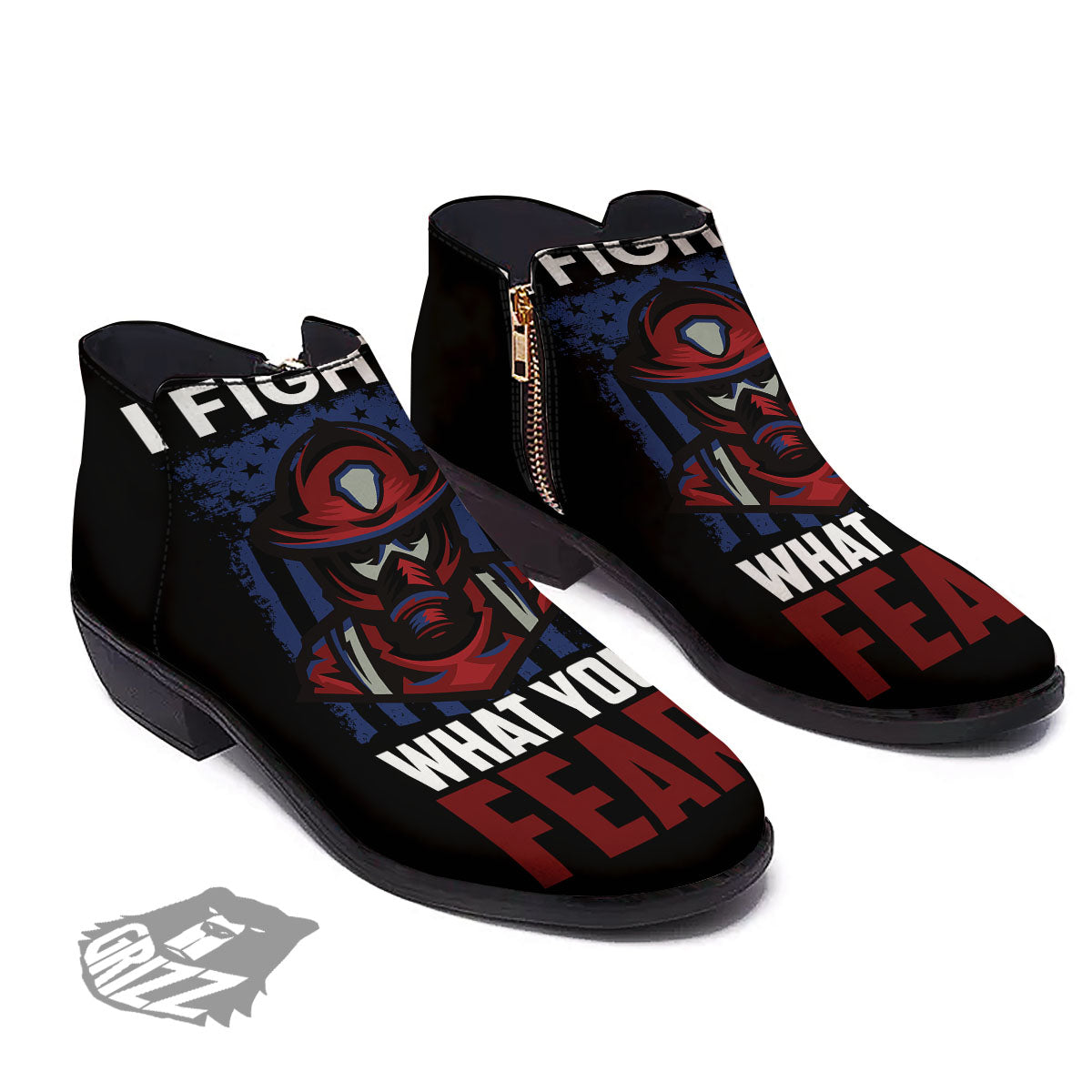 I Fight What You Fear Firefighter Print Ankle Boots-grizzshop