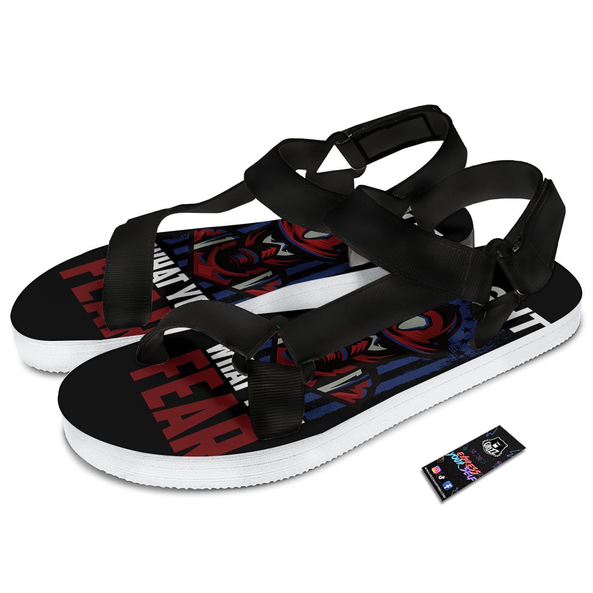 I Fight What You Fear Firefighter Print Black Open Toe Sandals-grizzshop