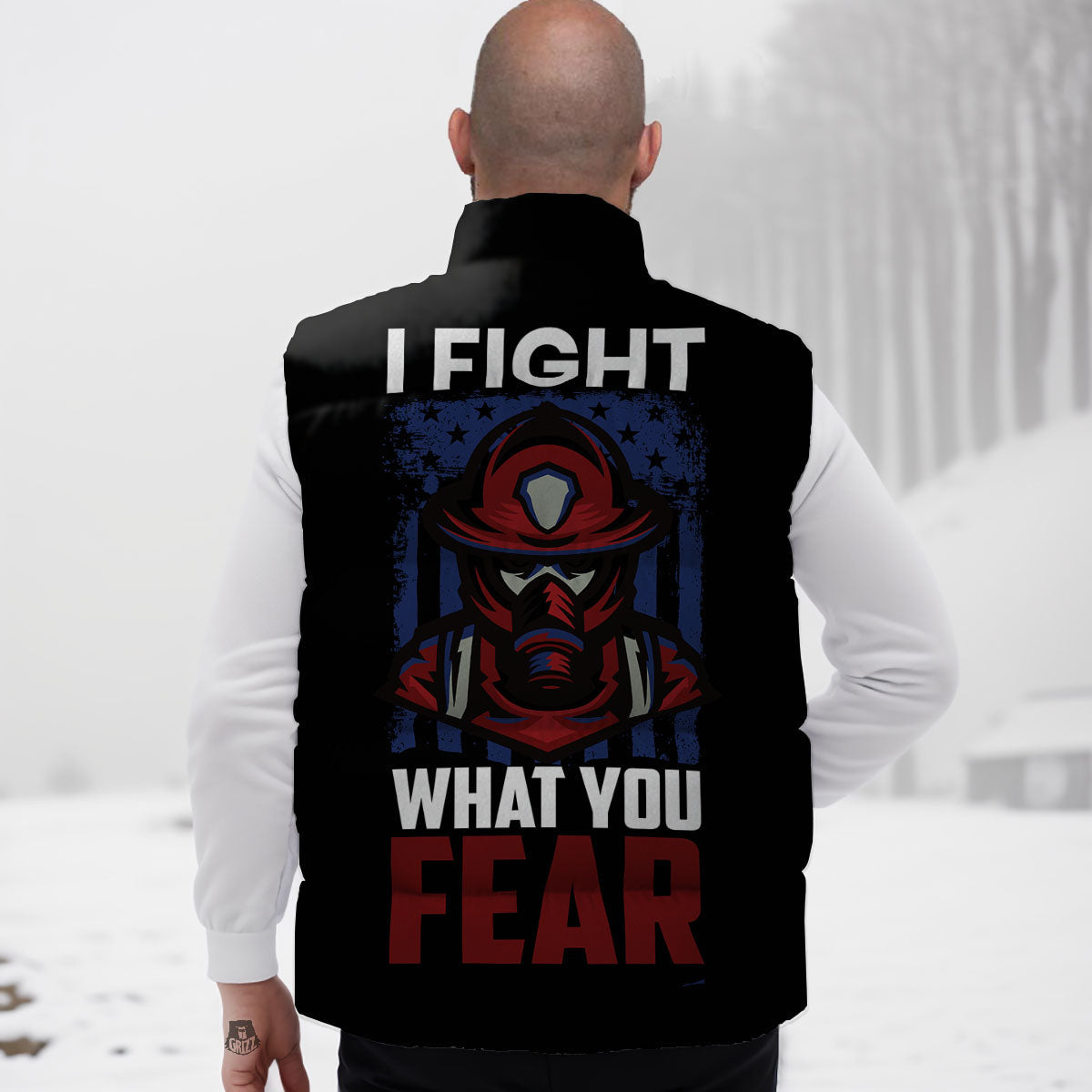 I Fight What You Fear Firefighter Print Down Vest