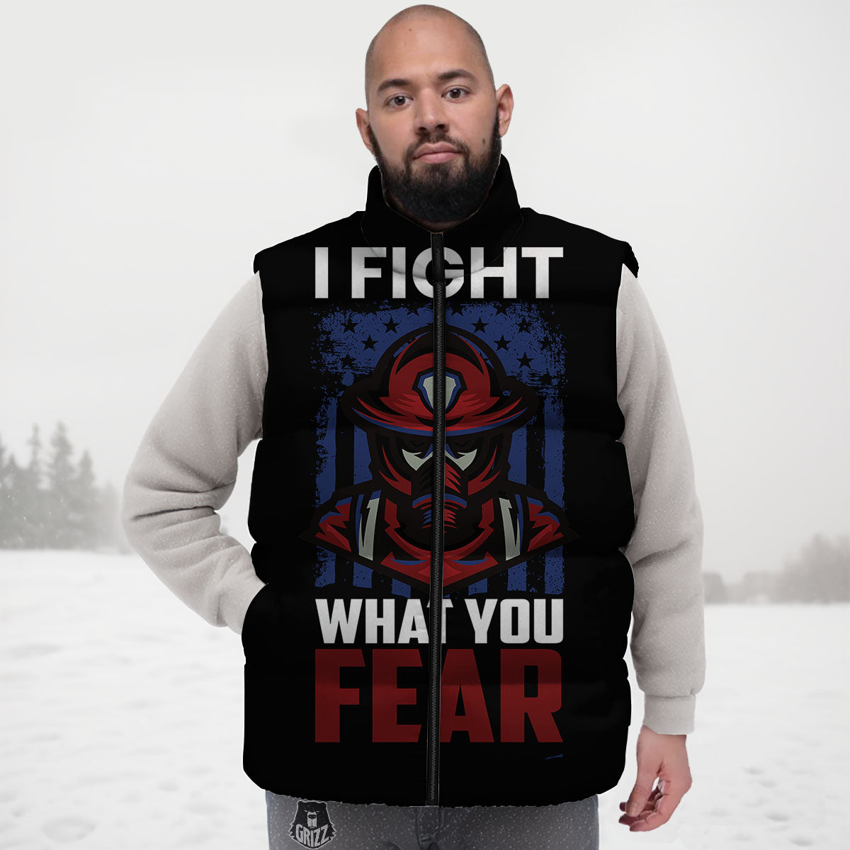 I Fight What You Fear Firefighter Print Down Vest