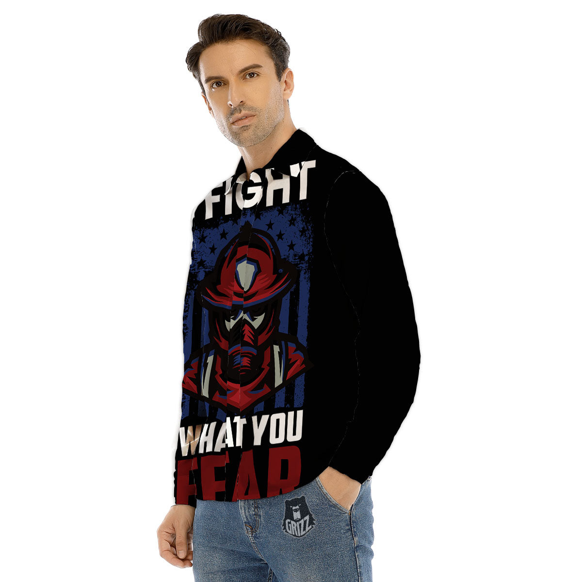 I Fight What You Fear Firefighter Print Men's Dress Shirts-grizzshop