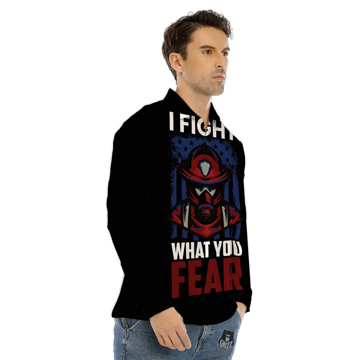 I Fight What You Fear Firefighter Print Men's Dress Shirts-grizzshop