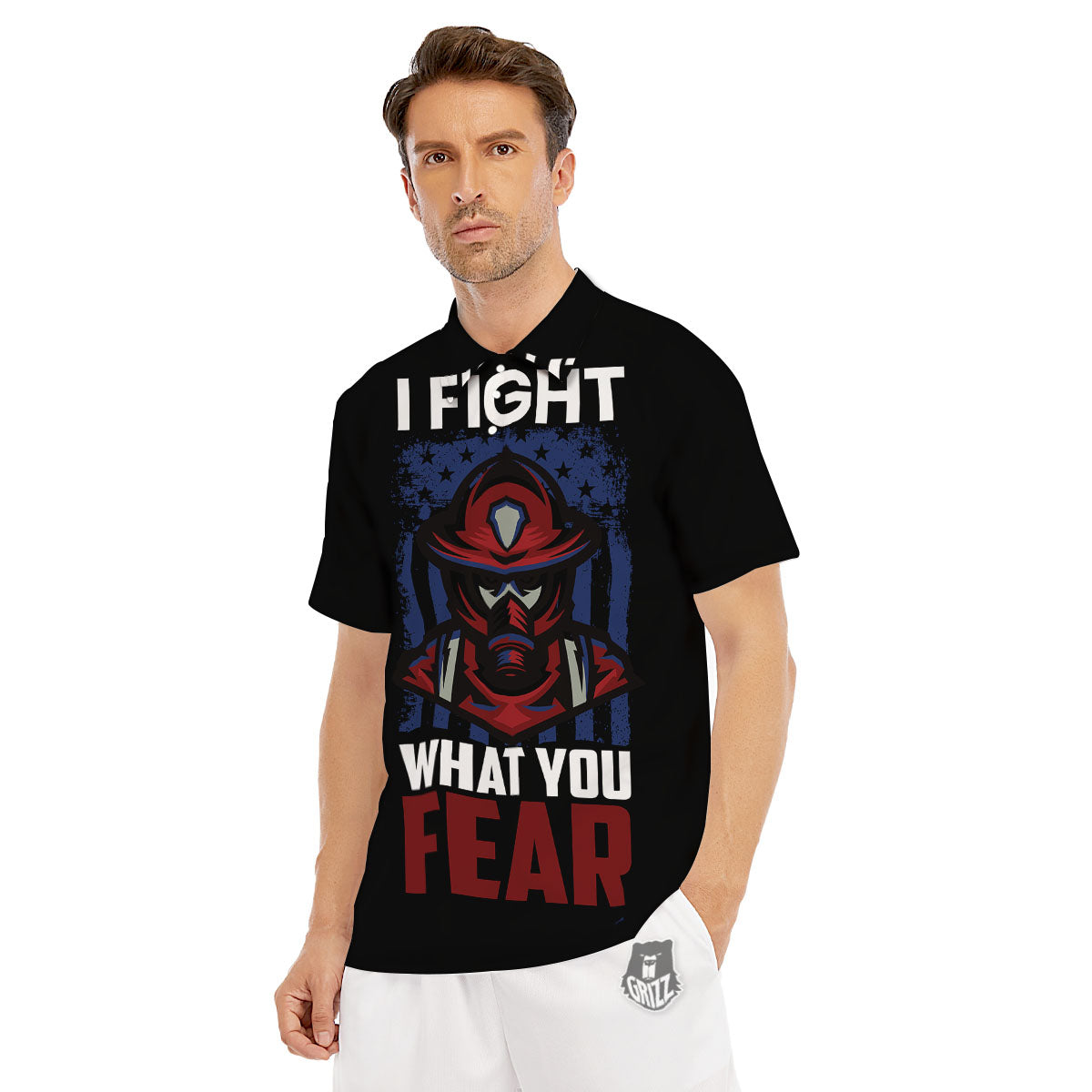I Fight What You Fear Firefighter Print Men's Golf Shirts-grizzshop