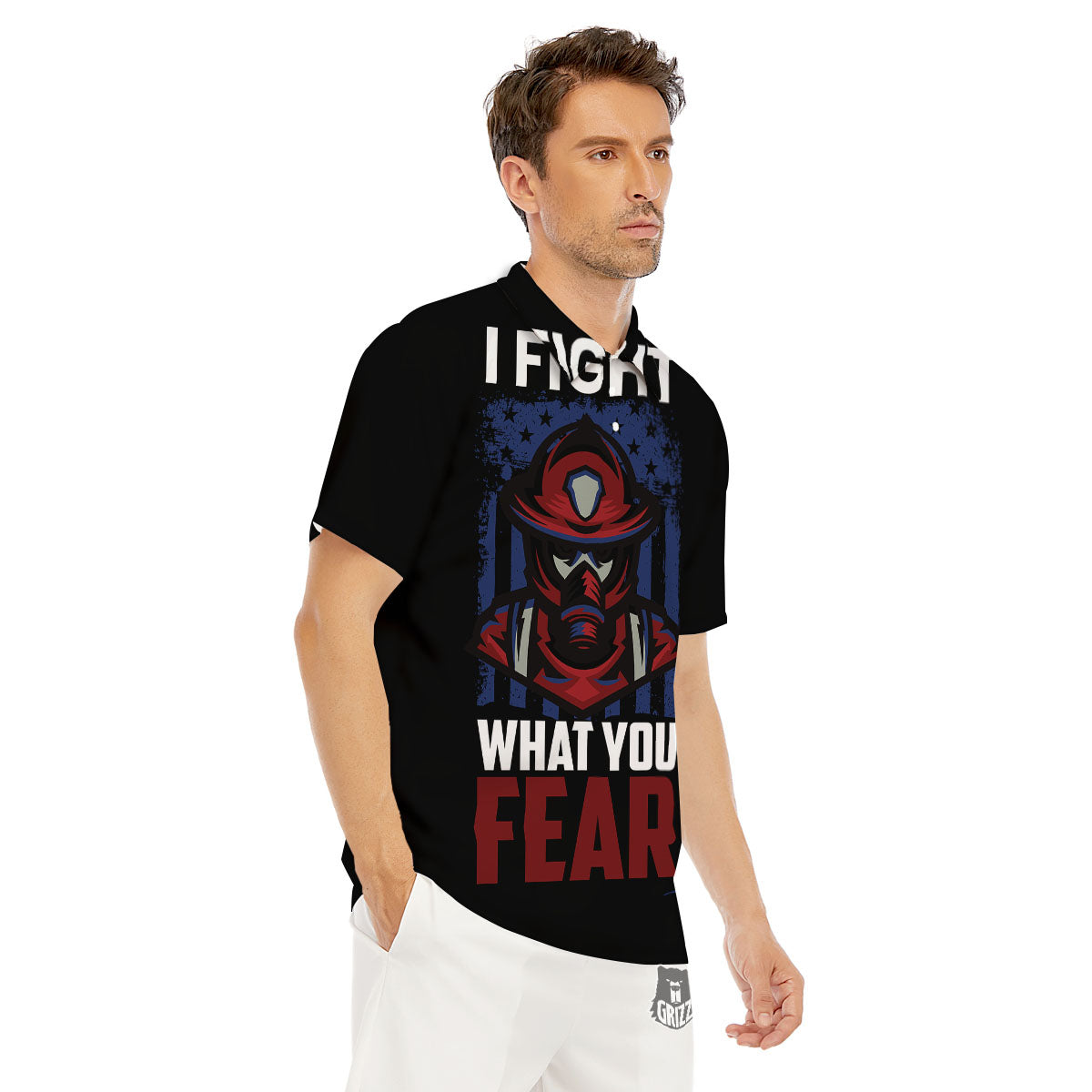 I Fight What You Fear Firefighter Print Men's Golf Shirts-grizzshop