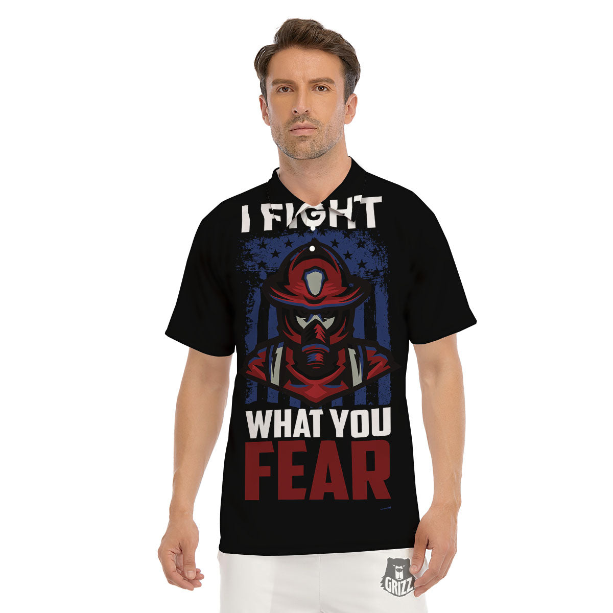 I Fight What You Fear Firefighter Print Men's Golf Shirts-grizzshop