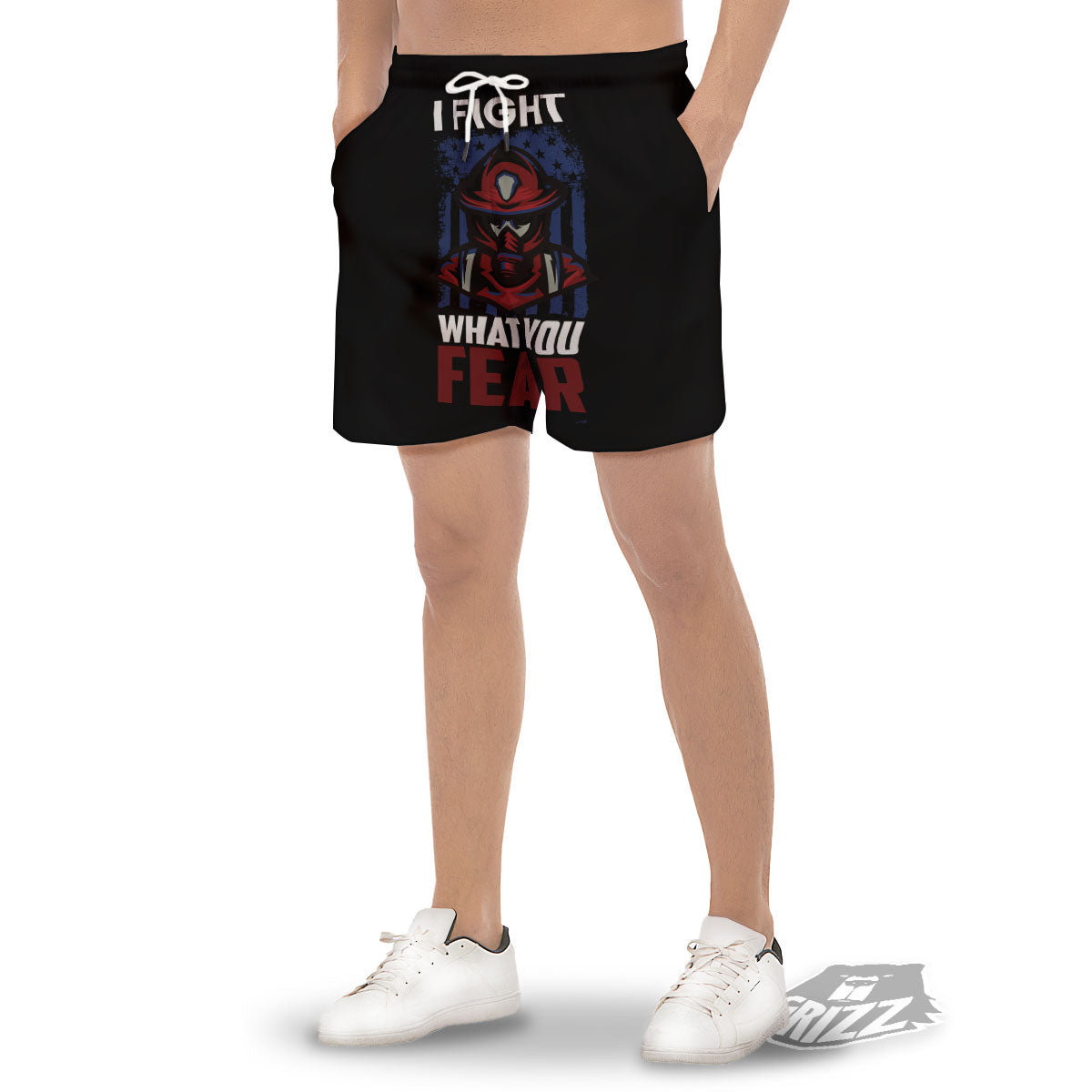 I Fight What You Fear Firefighter Print Men's Gym Shorts-grizzshop