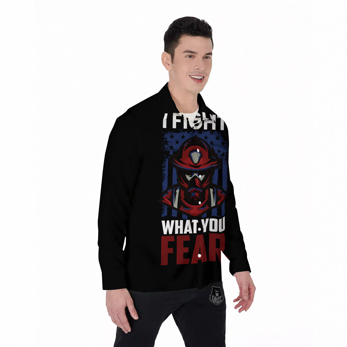 I Fight What You Fear Firefighter Print Men's Long Sleeve Shirts-grizzshop