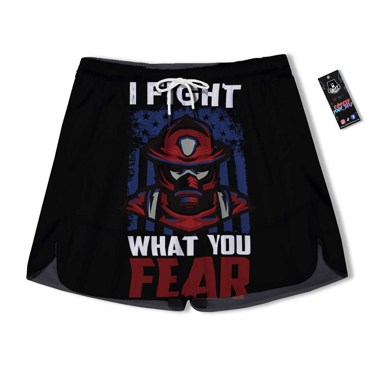 I Fight What You Fear Firefighter Print Men's Running Shorts-grizzshop