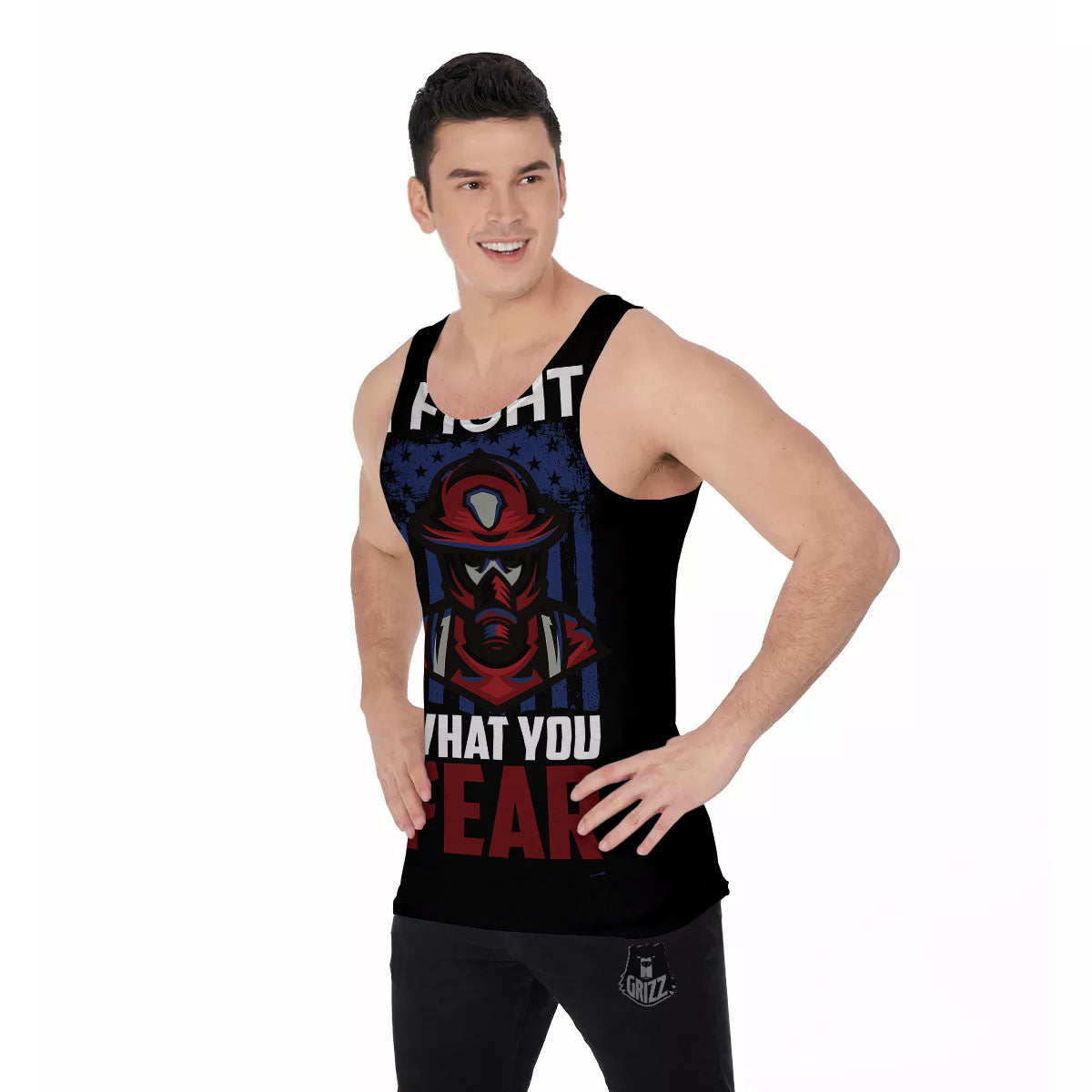 I Fight What You Fear Firefighter Print Men's Tank Top-grizzshop