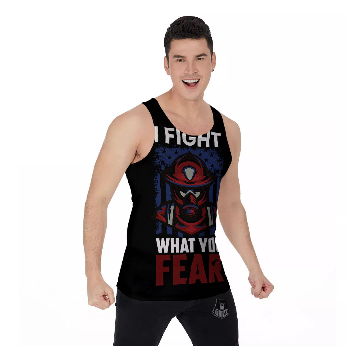 I Fight What You Fear Firefighter Print Men's Tank Top-grizzshop