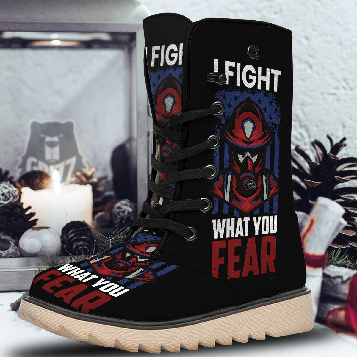 I Fight What You Fear Firefighter Print Snow Boots-grizzshop