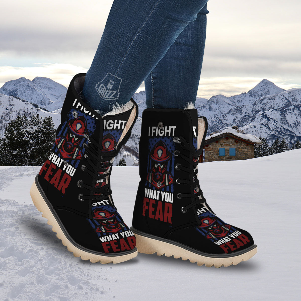 I Fight What You Fear Firefighter Print Snow Boots-grizzshop