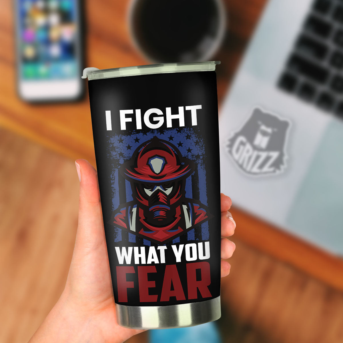 I Fight What You Fear Firefighter Print Tumbler-grizzshop