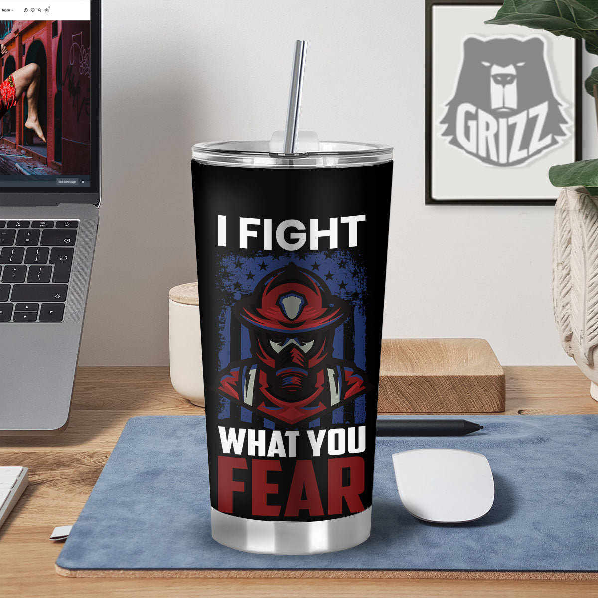 I Fight What You Fear Firefighter Print Tumbler-grizzshop