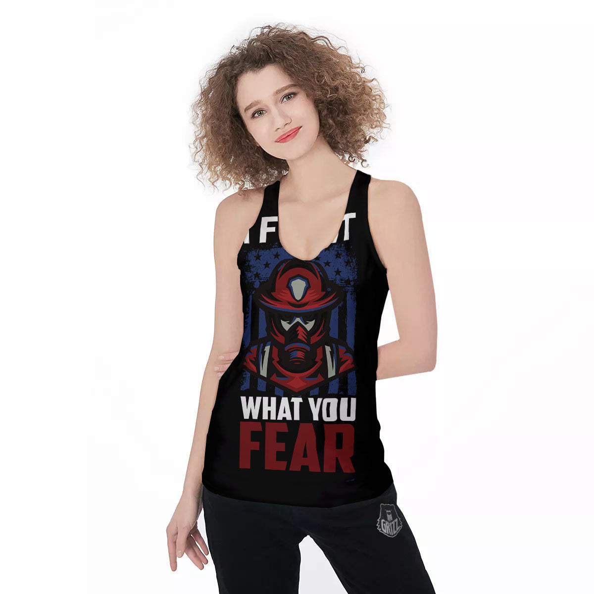 I Fight What You Fear Firefighter Print Women's Racerback Tank Top-grizzshop