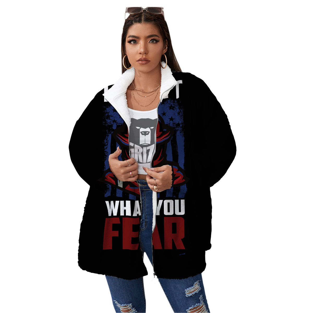 I Fight What You Fear Firefighter Print Women's Sherpa Jacket-grizzshop