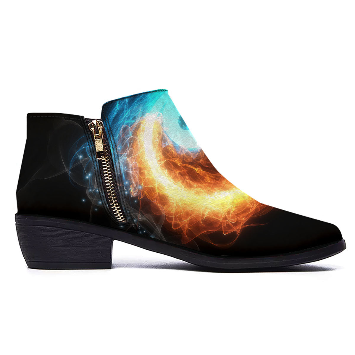 Ice And Fire Sparkle Yin Yang Print Ankle Boots-grizzshop