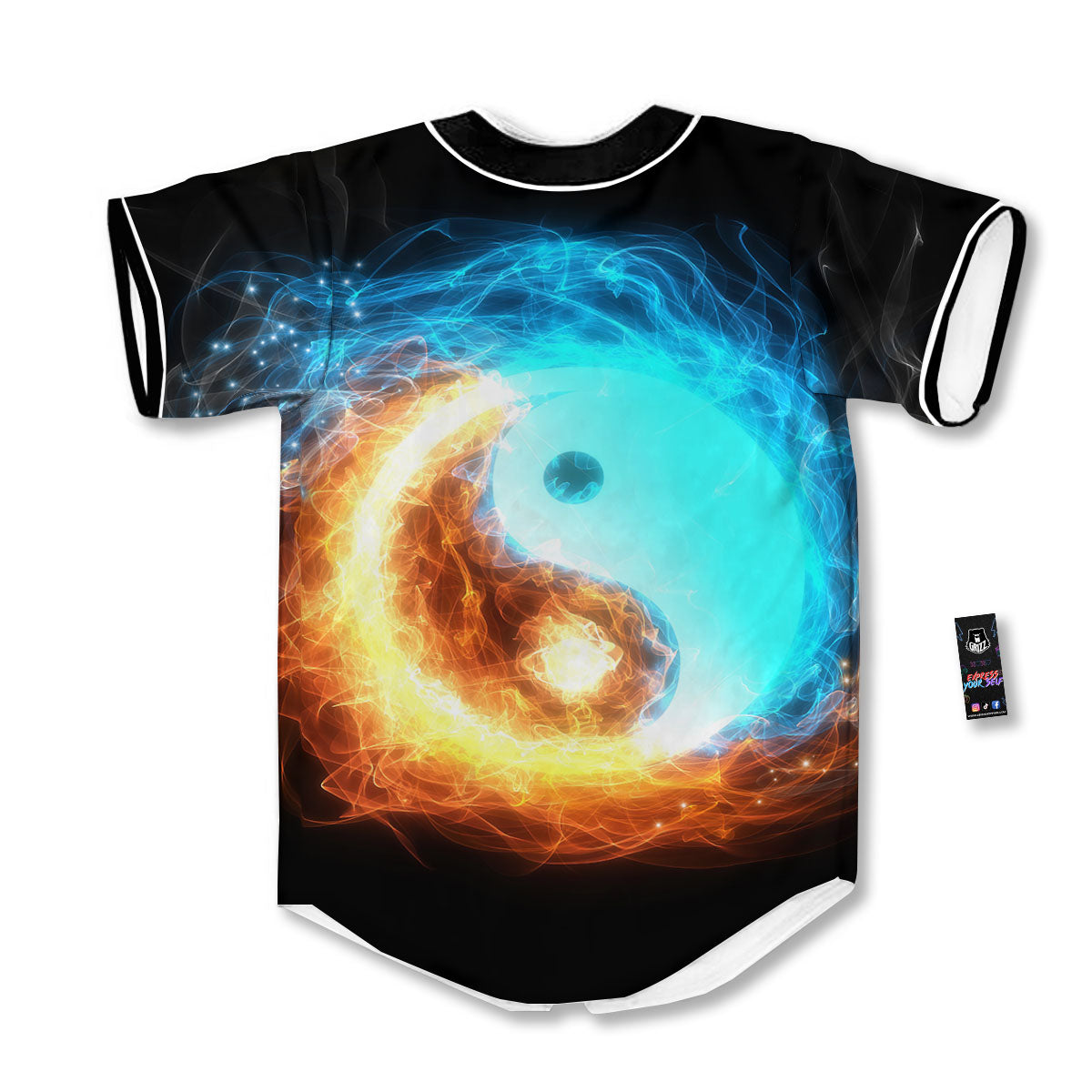 Ice And Fire Sparkle Yin Yang Print Baseball Jersey-grizzshop