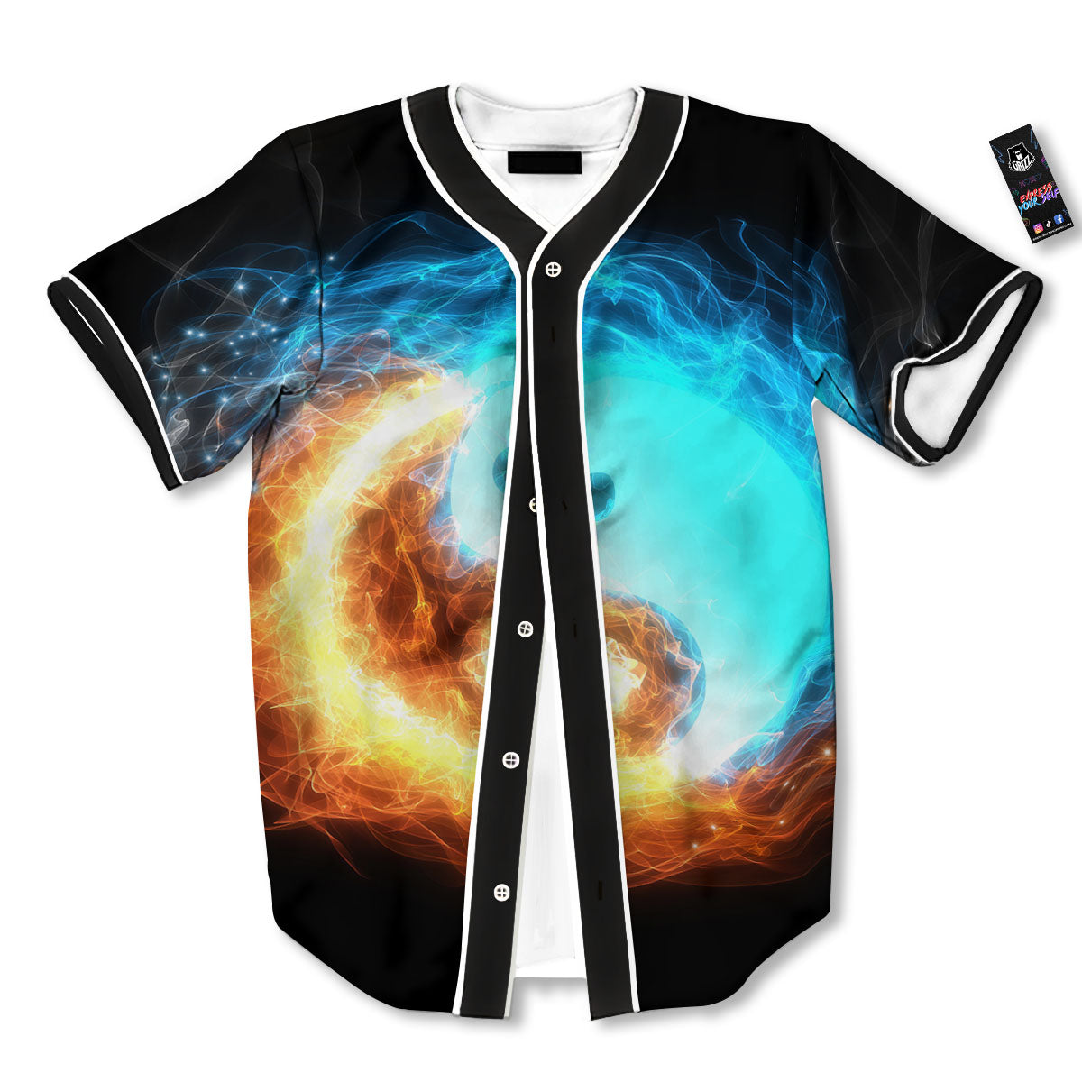 Ice And Fire Sparkle Yin Yang Print Baseball Jersey-grizzshop