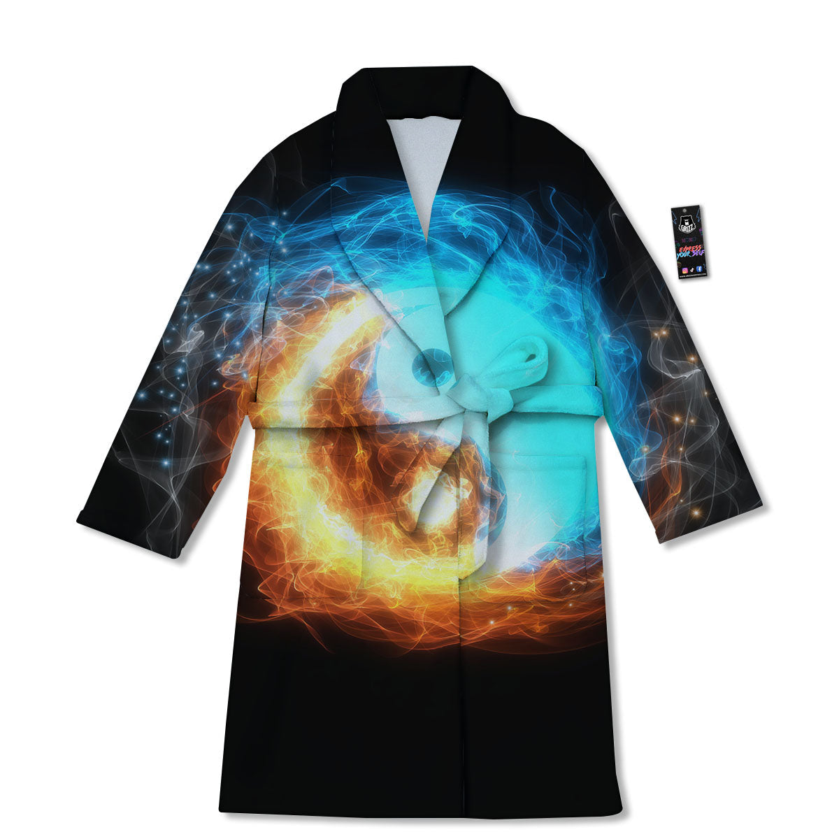 Ice And Fire Sparkle Yin Yang Print Bathrobe-grizzshop