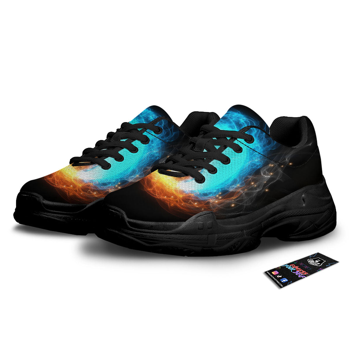 Ice And Fire Sparkle Yin Yang Print Black Chunky Shoes-grizzshop
