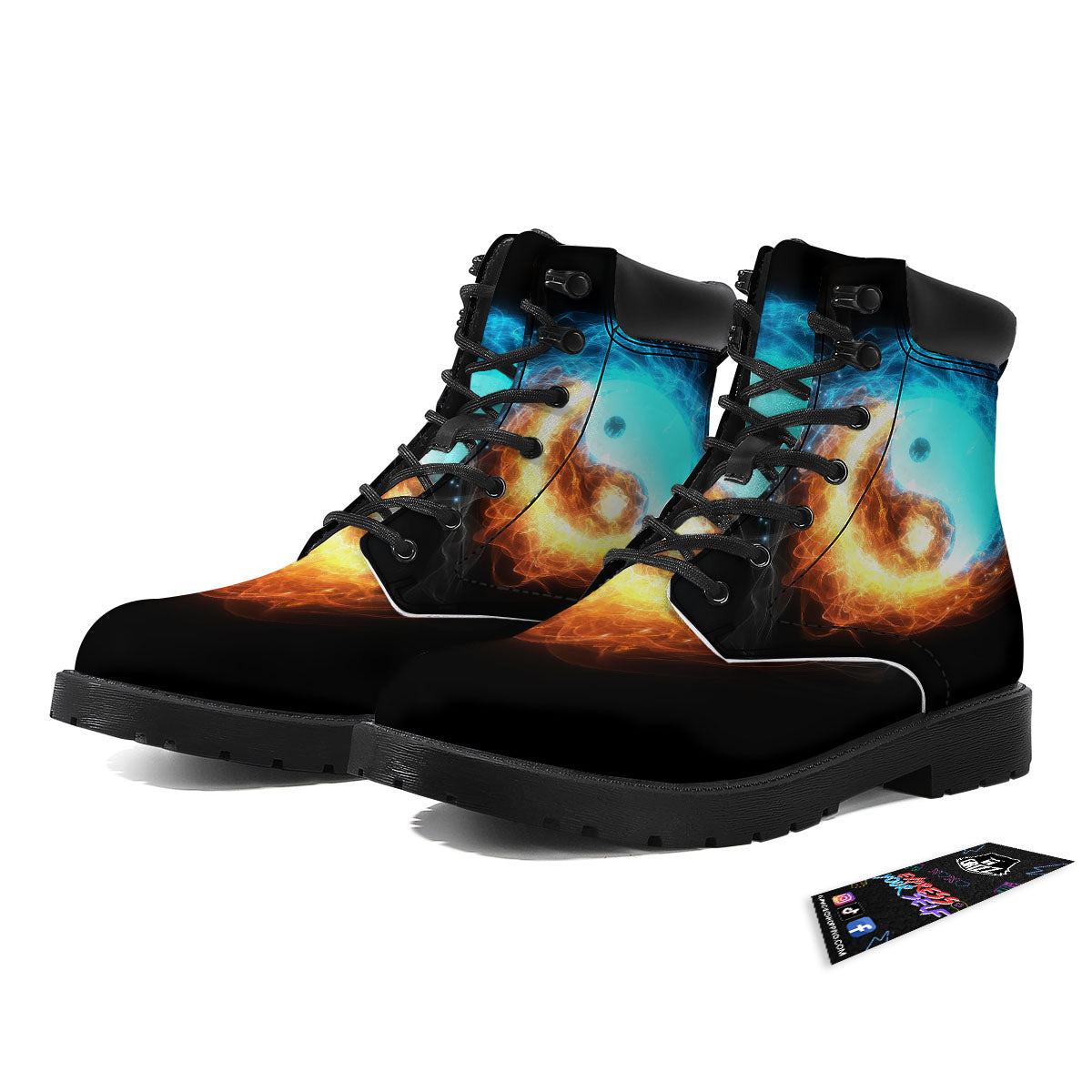 Ice And Fire Sparkle Yin Yang Print Boots-grizzshop