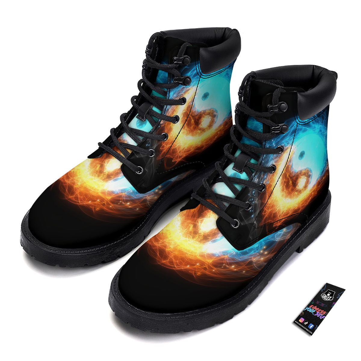 Ice And Fire Sparkle Yin Yang Print Boots-grizzshop