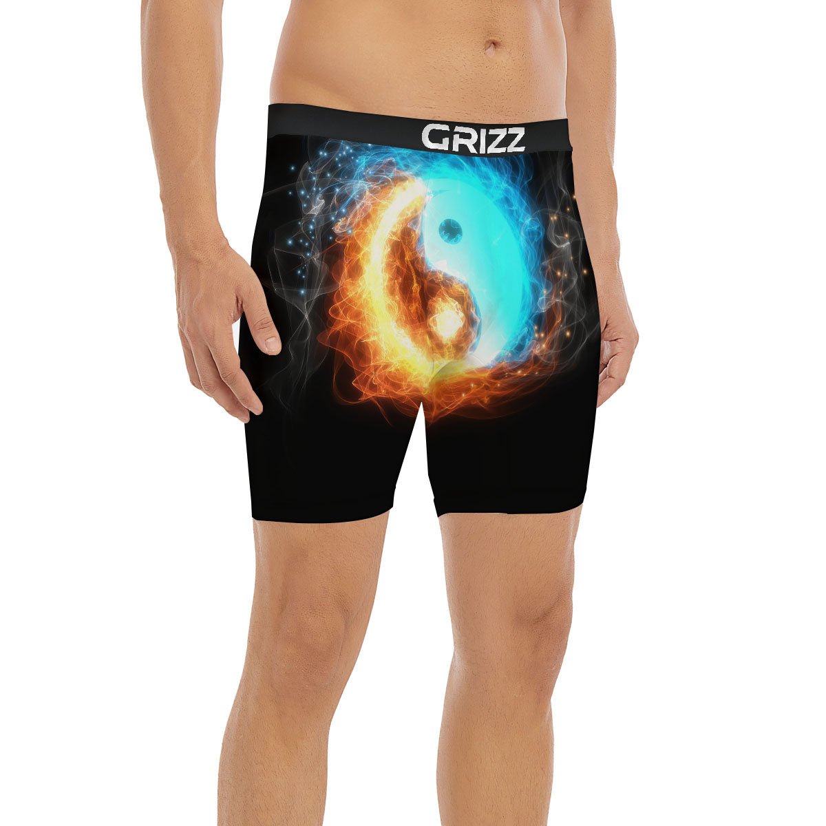 Ice And Fire Sparkle Yin Yang Print Boxer Briefs-grizzshop