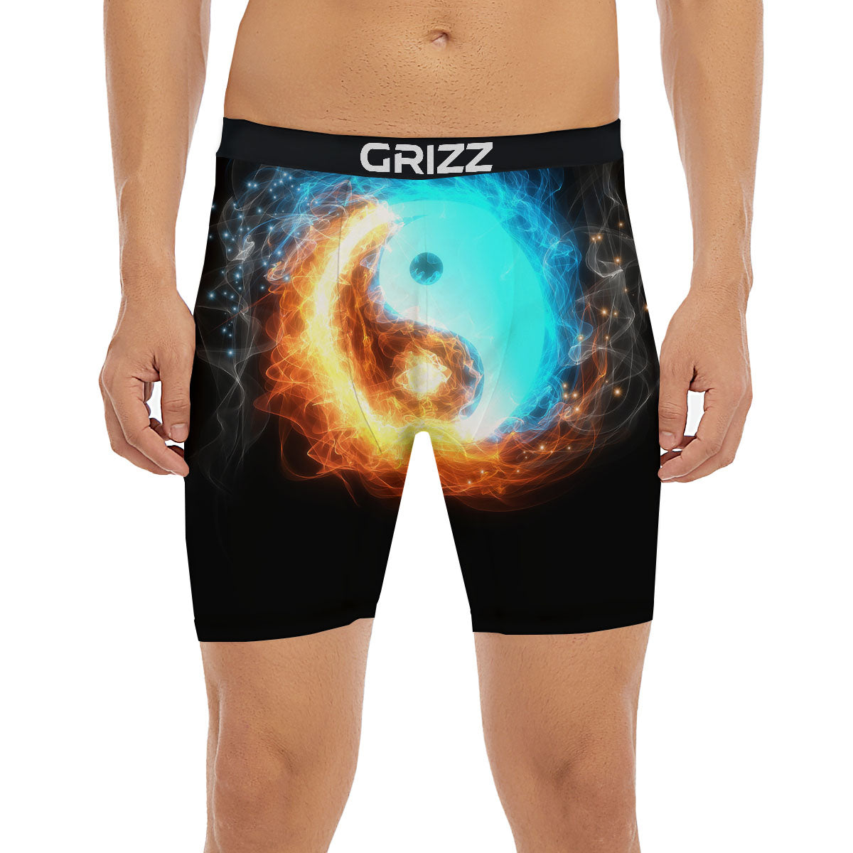 Ice And Fire Sparkle Yin Yang Print Boxer Briefs-grizzshop