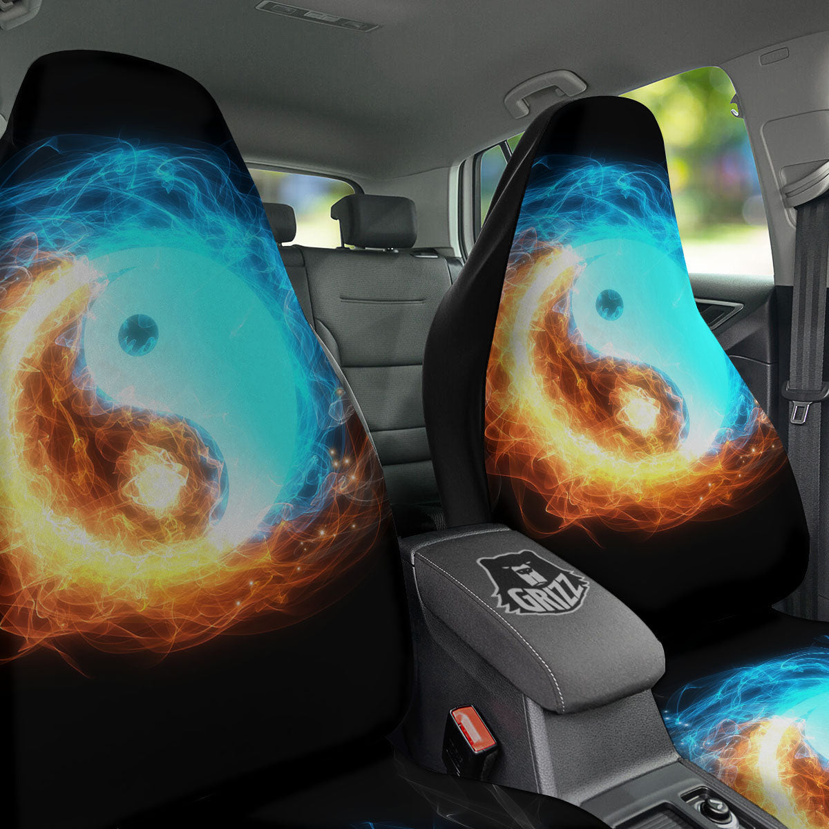 Ice And Fire Sparkle Yin Yang Print Car Seat Covers-grizzshop