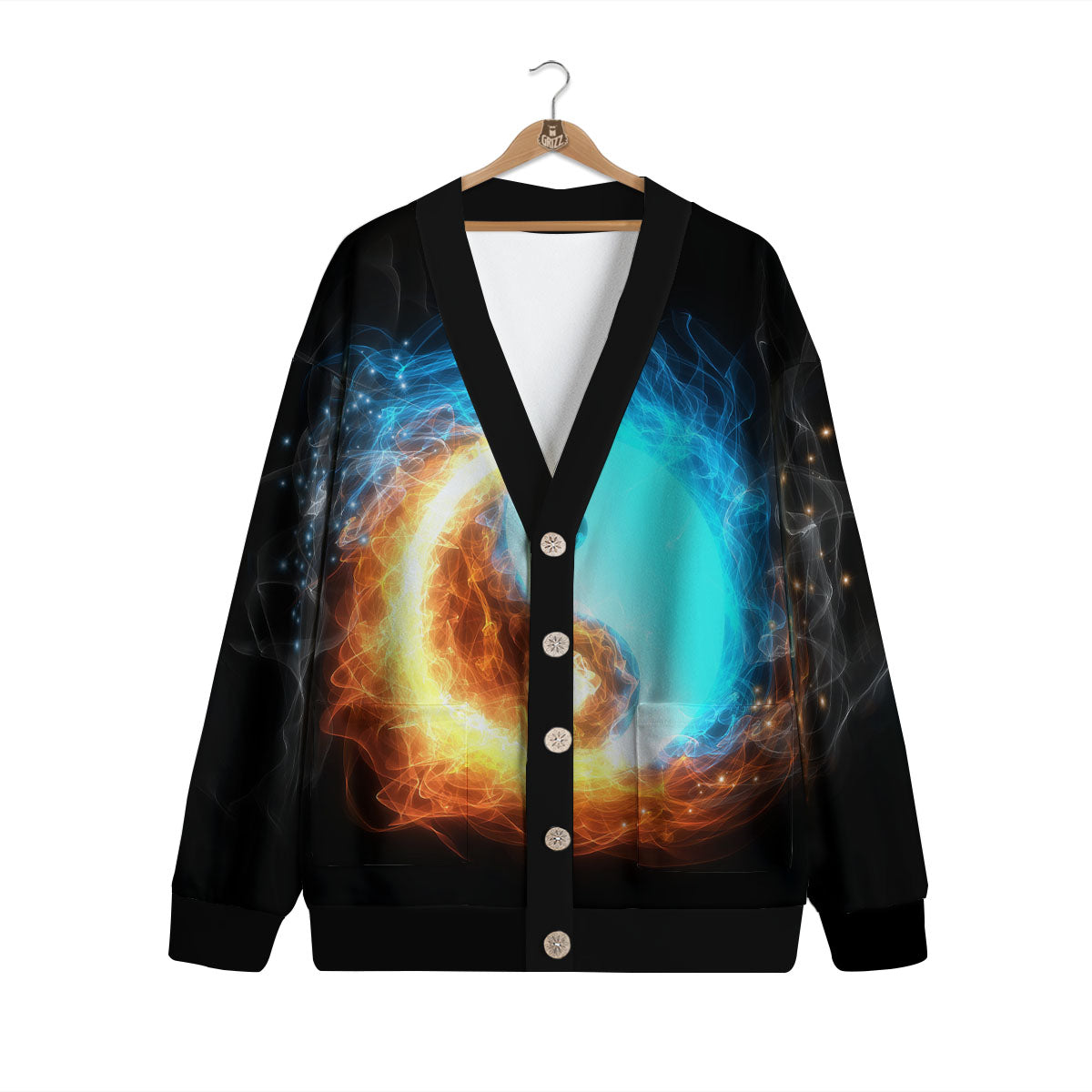 Ice And Fire Sparkle Yin Yang Print Cardigan-grizzshop