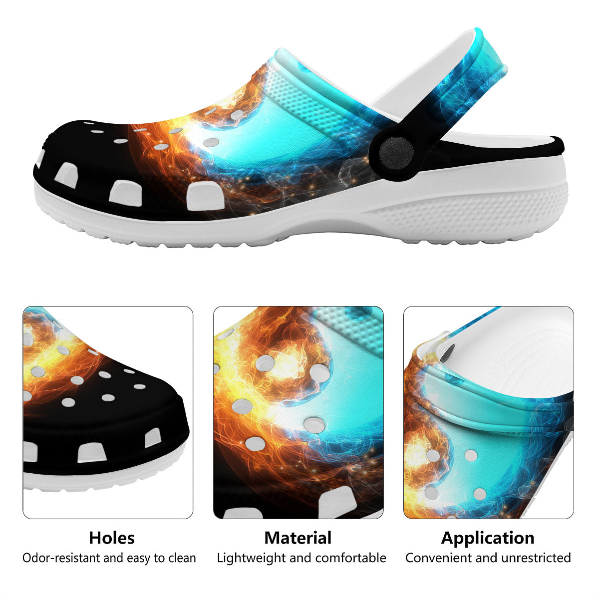Ice And Fire Sparkle Yin Yang Print Clog-grizzshop