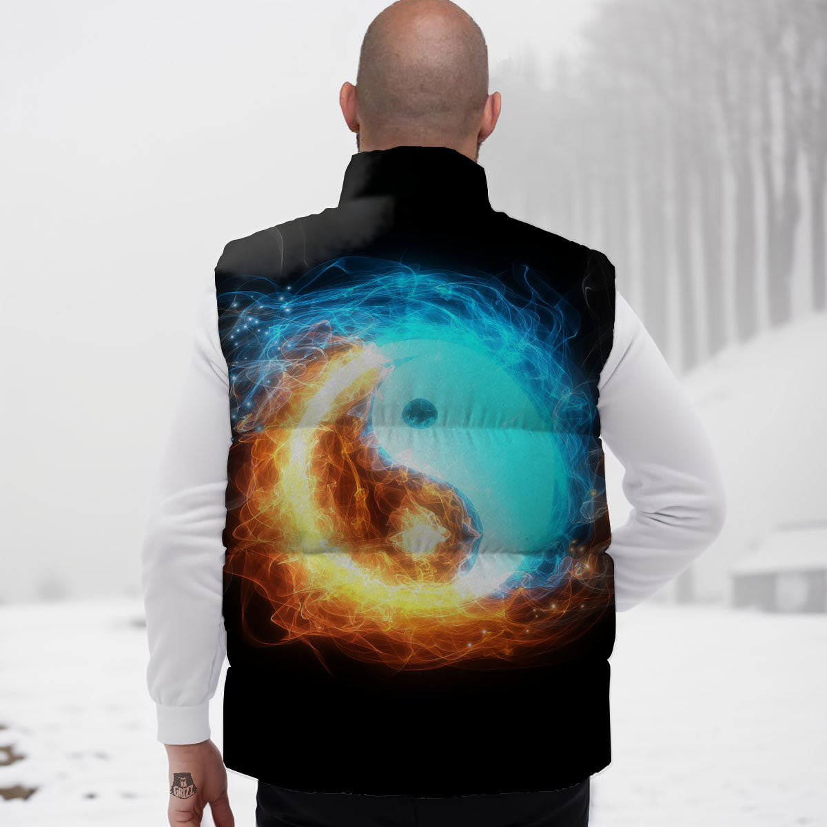 Ice And Fire Sparkle Yin Yang Print Down Vest