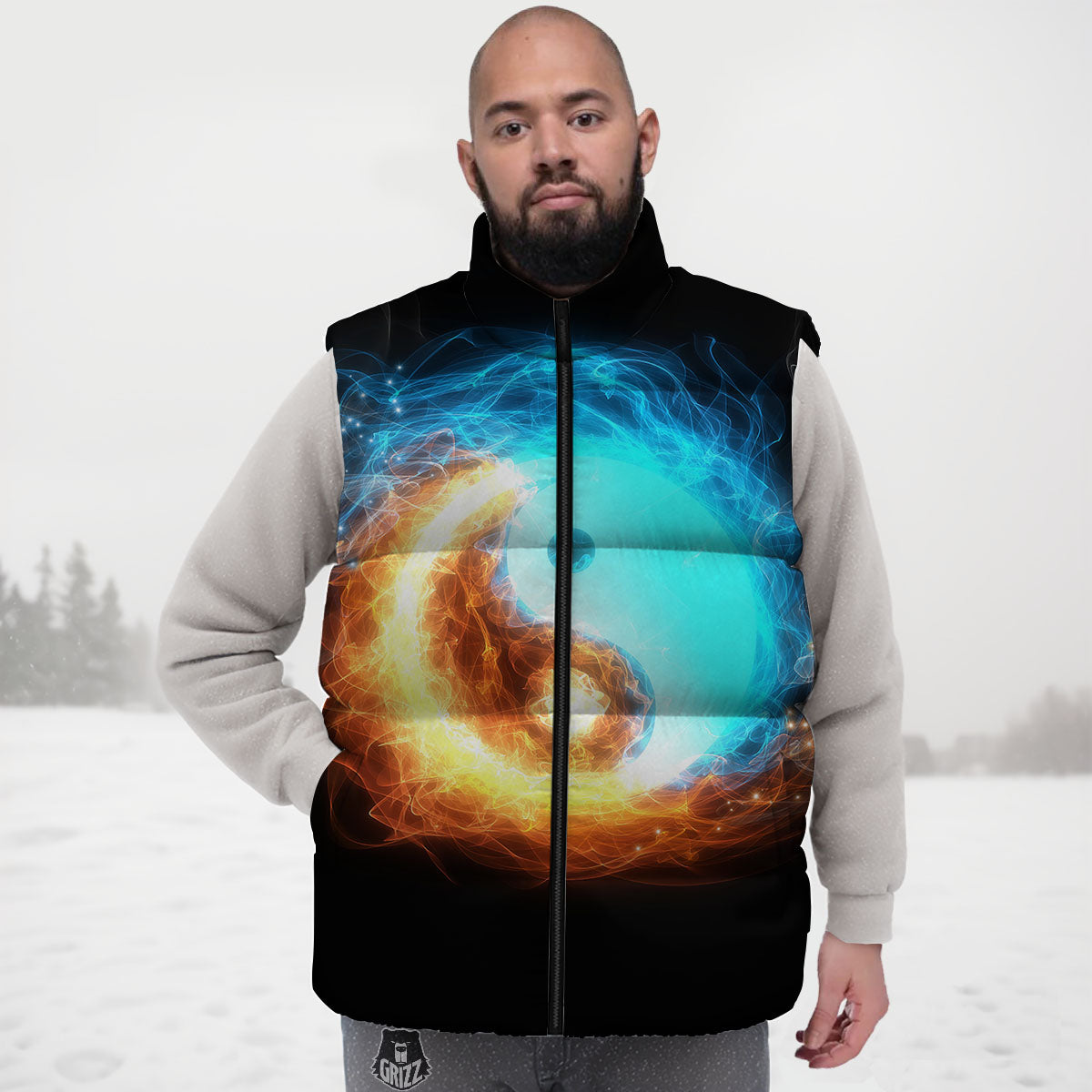 Ice And Fire Sparkle Yin Yang Print Down Vest