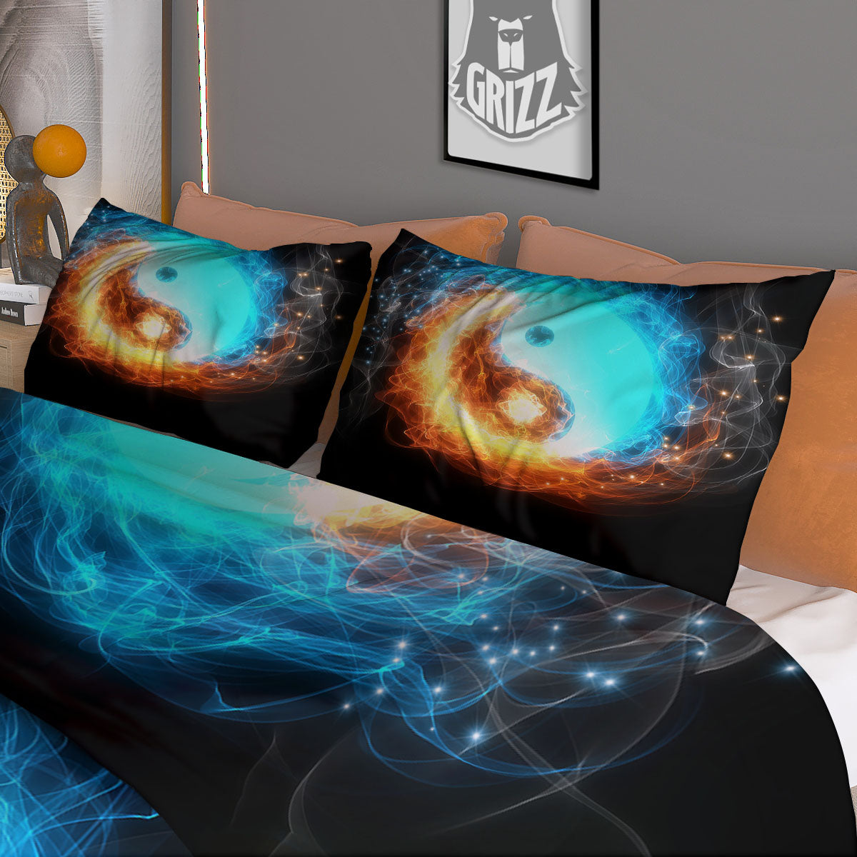 Ice And Fire Sparkle Yin Yang Print Duvet Cover Bedding Set
