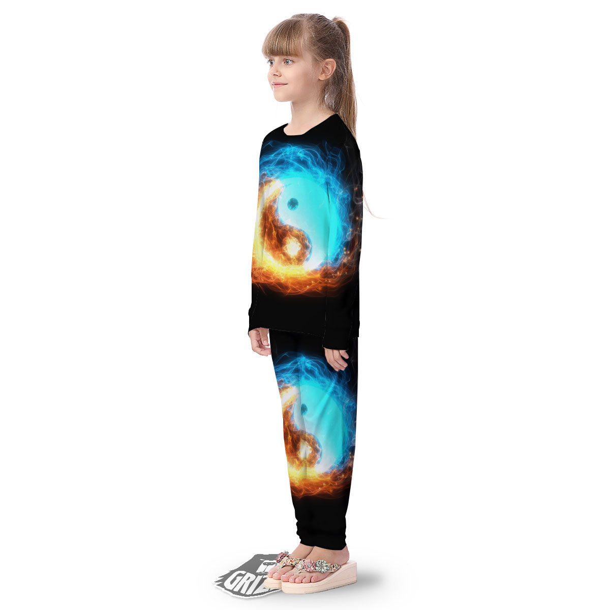 Ice And Fire Sparkle Yin Yang Print Kid's Pajamas-grizzshop