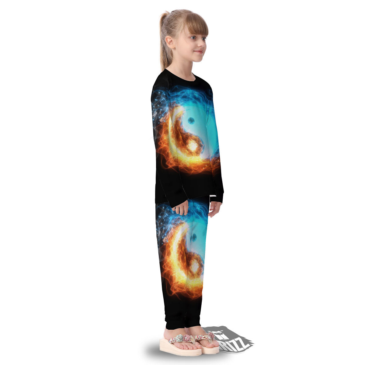 Ice And Fire Sparkle Yin Yang Print Kid's Pajamas-grizzshop