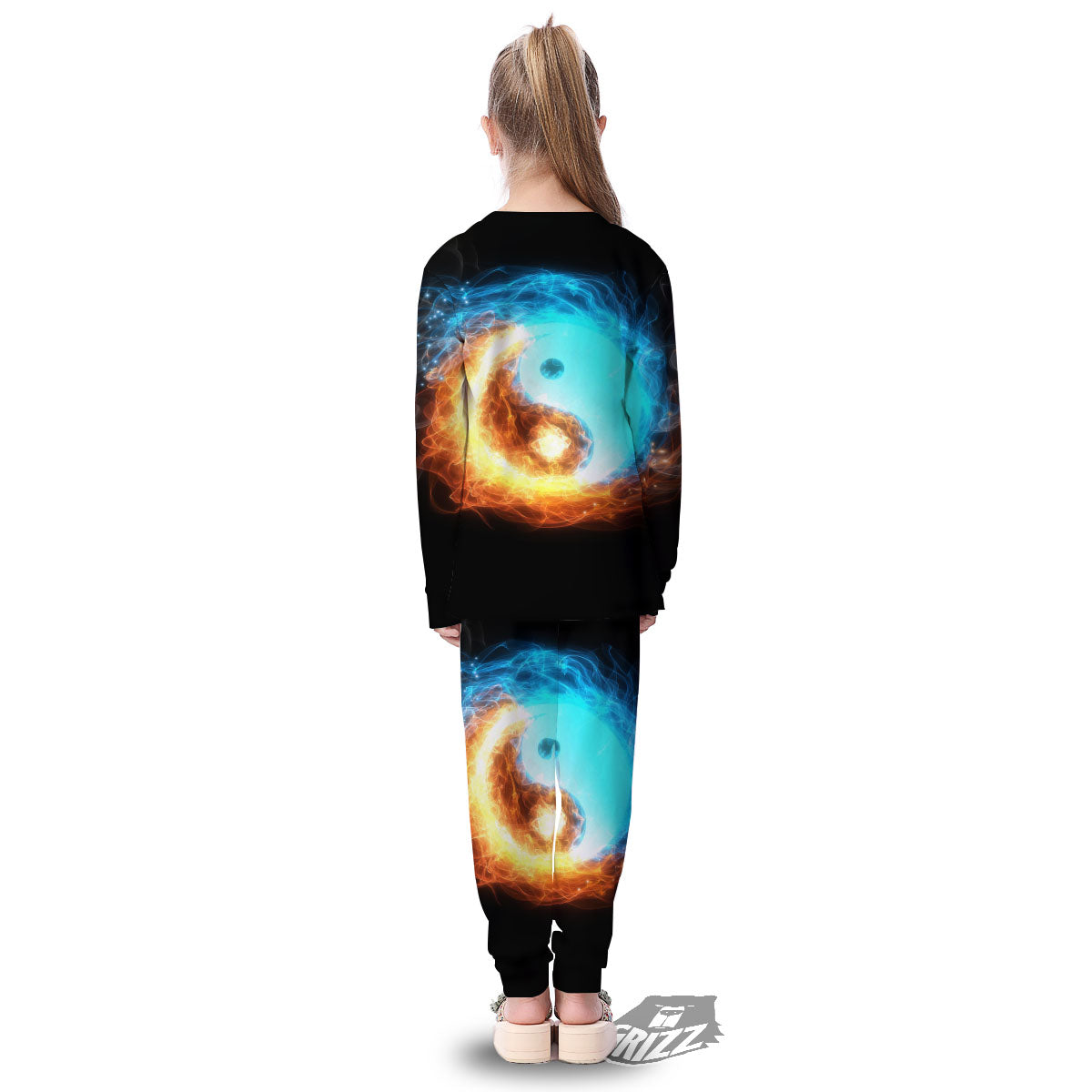 Ice And Fire Sparkle Yin Yang Print Kid's Pajamas-grizzshop